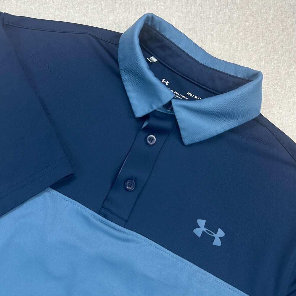Under Armour Polo Mens M Blue HeatGear Loose 1347335 Golf Performance Colorblock